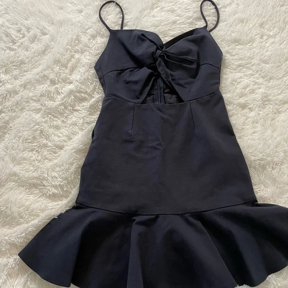 blue dress with yellow accessories Hyacinth House Black & Navy Corduroy Floral Keyhole Moore Mini Dress Black & Navy Corduroy Floral / XS
